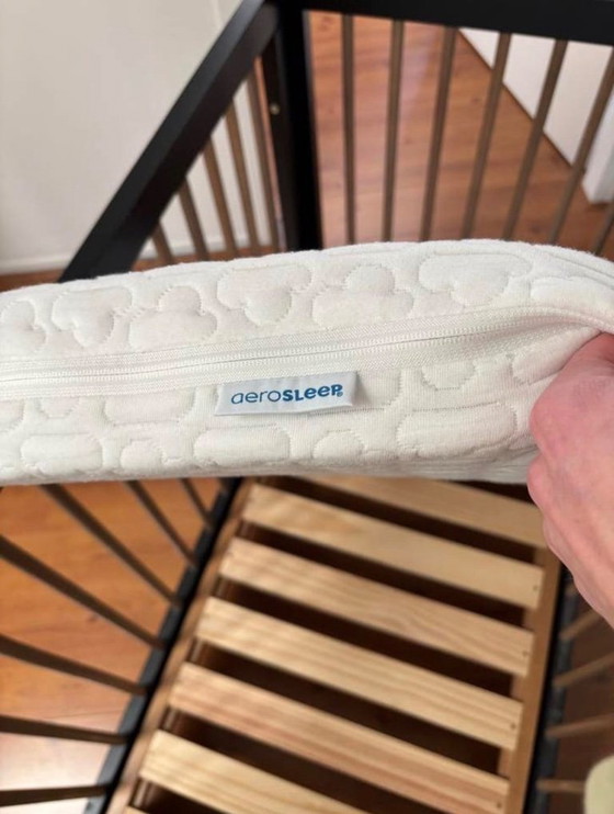 Image 1 of Lettino per neonati in arrivo, nero, con materasso Aerosleep - Regolabile