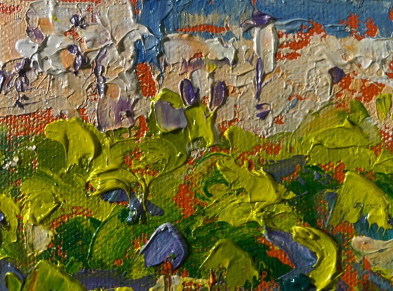 Image 1 of Original Oil Painting Colorful Trees Landscape Spring city in the shade of trees