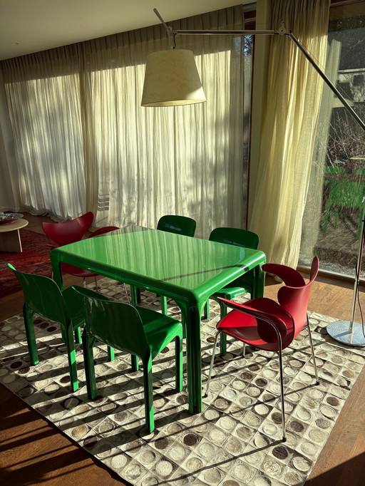 Stadio 120 Dining Set by Vico Magistretti for Artemide – Table + 6 Chairs (Bright Green)