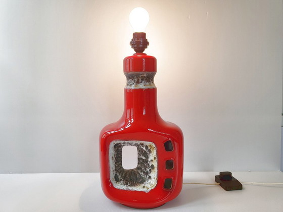 Image 1 of Vintage 1960s Red Ceramic & Lava Table or Floor Lamp