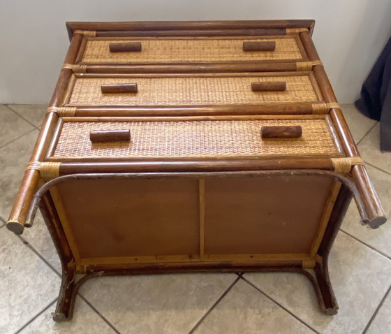 Commode 3 Tiroirs en Rotin Bambou Cannage Vintage Années 70 – Rattan, Wicker (photo 4 of 14)