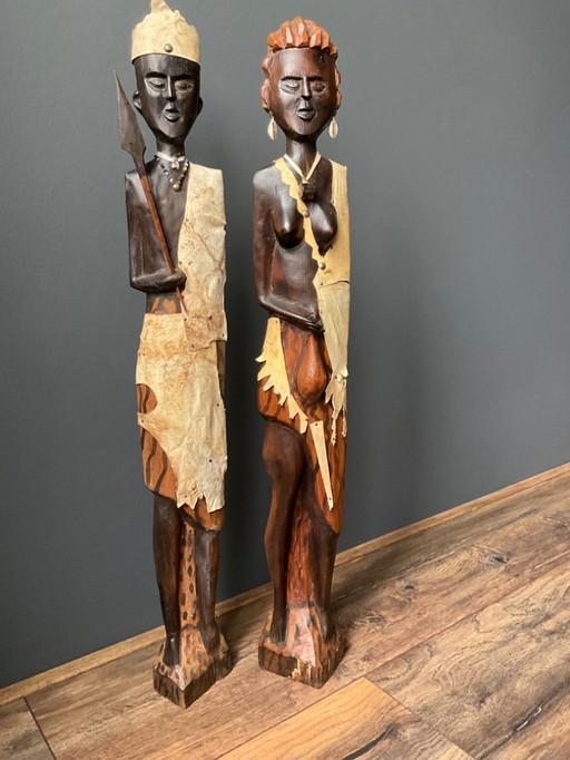 Couple de statues africaines authentiques (Lobi – Afrique de l'Ouest)