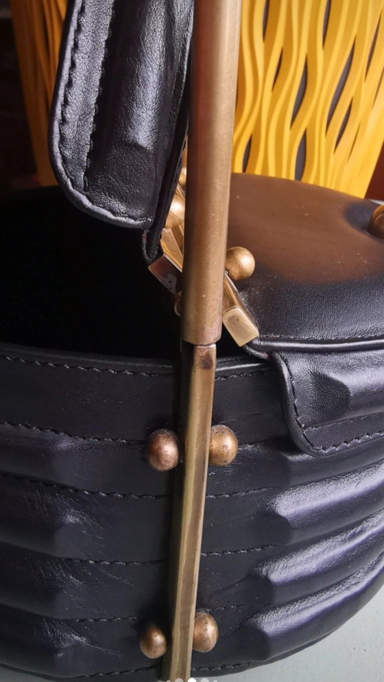 Image 1 of Tu Khan Firenze - 1980s Sculptural Brass Handle Box Bag RARE