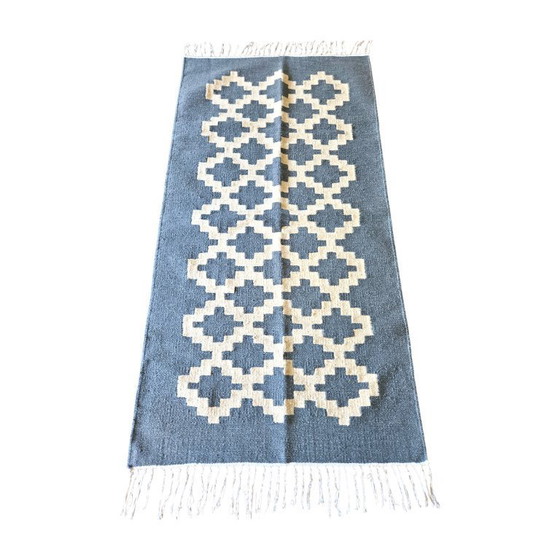 Image 1 of Senon Kelim loper 90 × 160 cm - Handgemaakt in Egypte - Grijze ruit, platbinding