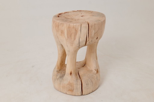 Sculptural Side Table, Stool, Solid Wood, Contemporary Design