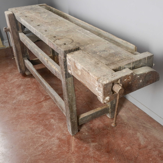 Industrial workbench with double vise, 20th Century Italian – Desk, Rustic (photo 13 of 16)