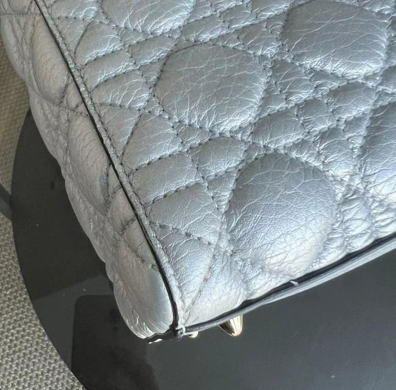Image 1 of *FLAP OPEN* DIOR LADY MEDIUM - GRAINED CALFSKIN METALLIC SILVER GOLDEN HARDWARE