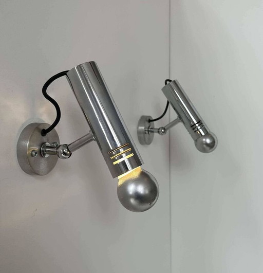 2 apliques de pared de metal cromado ajustables - Francia, 1970