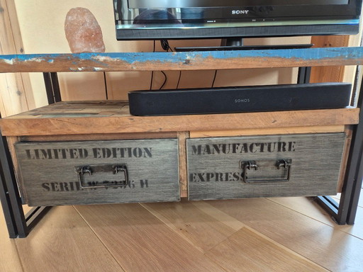 Industrial TV stand – reclaimed wood & metal