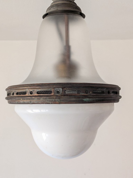 Image 1 of Paire de suspensions vintage style « Luzette » – Bauhaus / Art déco français – Recâblées