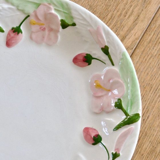Image 1 of Vintage Portuguese earthenware dish with strawberries and pink flowers