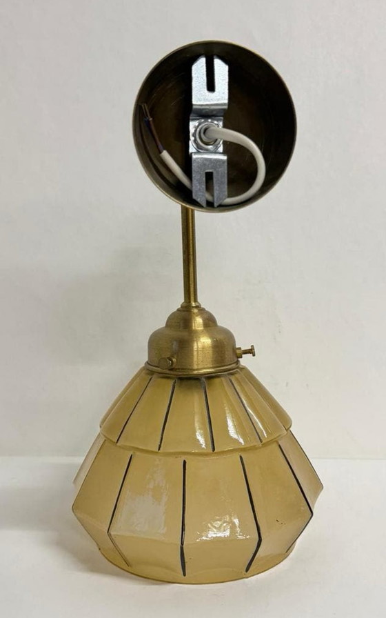 Image 1 of Wandlamp vintage Art Deco goud geel glas messing armatuur