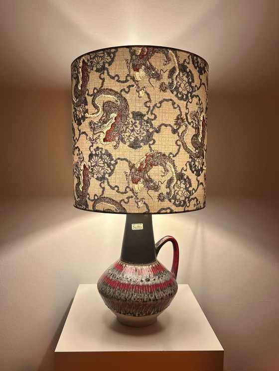 Image 1 of Unique accent lamp made from an MCM vase with a Japanese dragon shade
