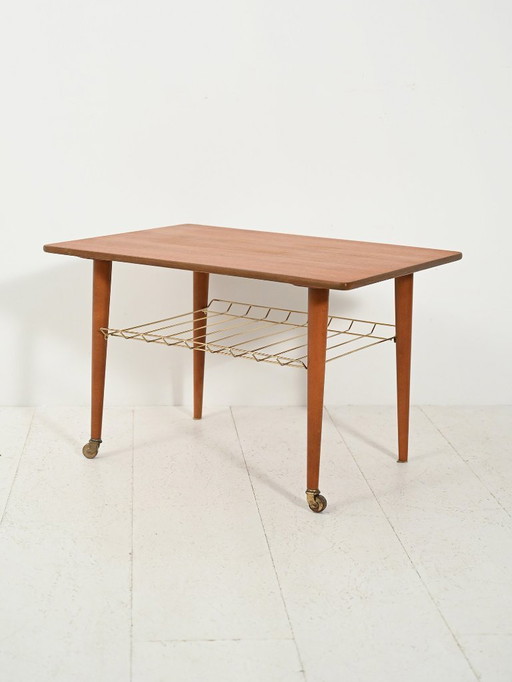 Scandinavian Teak Coffee Table with brass shelf