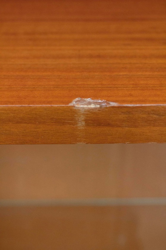 Image 1 of Jaren 50 buffetkast met blauwe en glazen schuifdeur