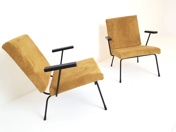 2 Vintage Gispen Armchairs Model 1407 Wim Rietveld Yellow Rib – Polyester, Metal (photo 3 of 15)