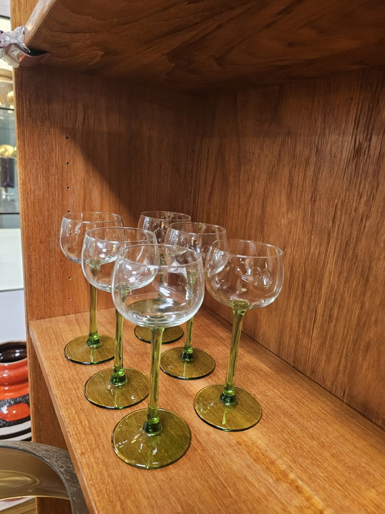 Set Van 6 Vintage Wijnglazen Groene Voet Glazen Groen – Glazen & Karaffen, Glass (photo 2 of 8)