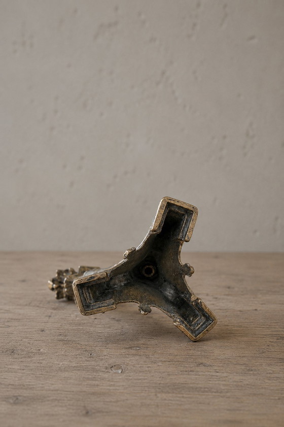 Image 1 of Paar antieke brons/messing altaarkandelaars – 19e eeuw – Barok stijl