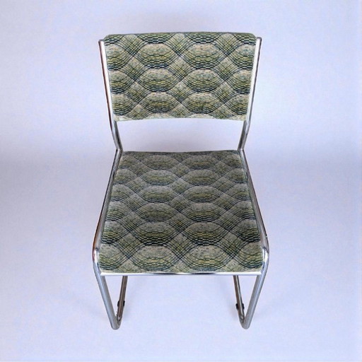 2x Vintage Chaises chromées années 70 | Design rétro | Tissu rembourré vert | Mid Century Chaises | Space Age Chair Set