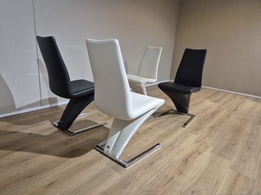 4x Rolf Benz 7800 Chaises de salle à manger - Noir - Blanc - Cuir - Etat neuf