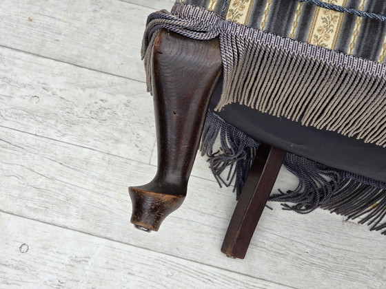 Image 1 of 1960s Danish Lounge Chair, Blue/Beige Furniture Velour, Beech Wood Legs