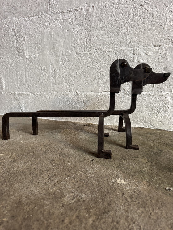 Image 1 of Wrought iron and bronze andirons by Édouard Schenck, 1950s