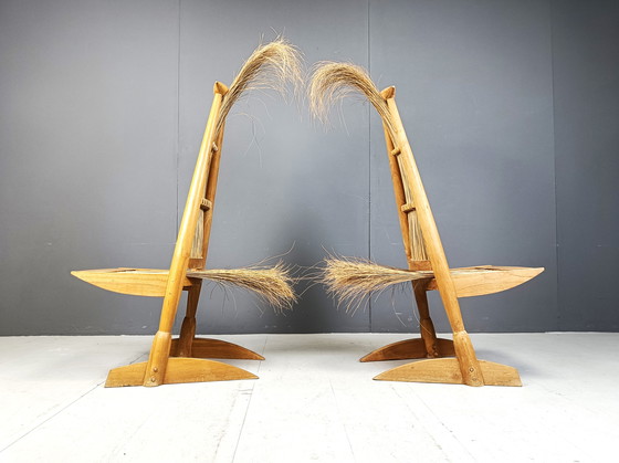 Image 1 of Pair Of Ethnic Scupltural Chairs, 1970S