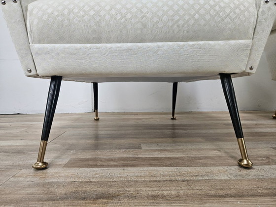 Image 1 of Sillones italianos de los años 50 en tela color crema con patas de hierro
