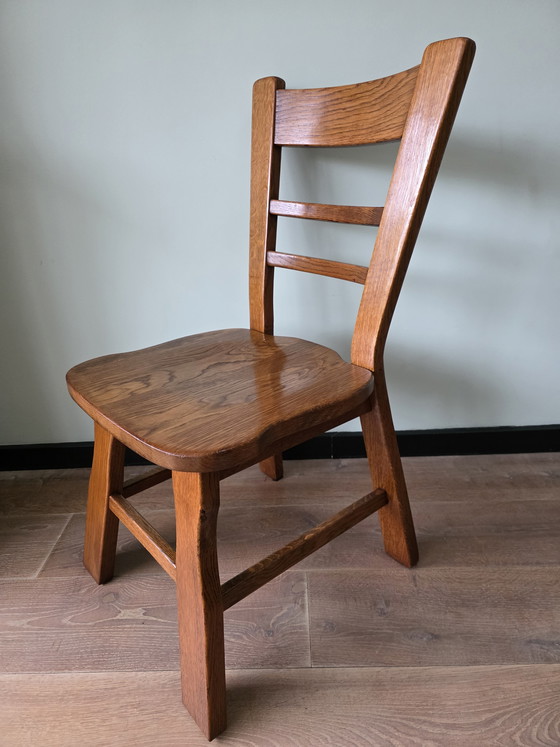 Image 1 of Massief eiken brutalist stoelen – set van 4