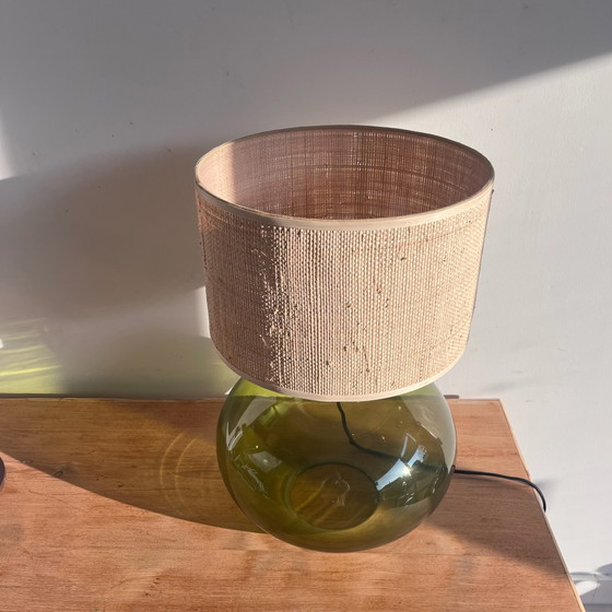 Anne Nilsson green glass lamp rattan shade IKEA vintage – Table lamps (photo 2 of 5)