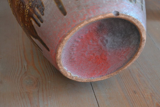 Image 1 of West Germany - Vase - Vintage - purple - red - brown - Large West Germany vase