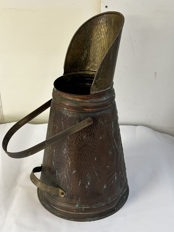 Image 1 of Antique carved copper charcoal and umbrella stand H 45 cm