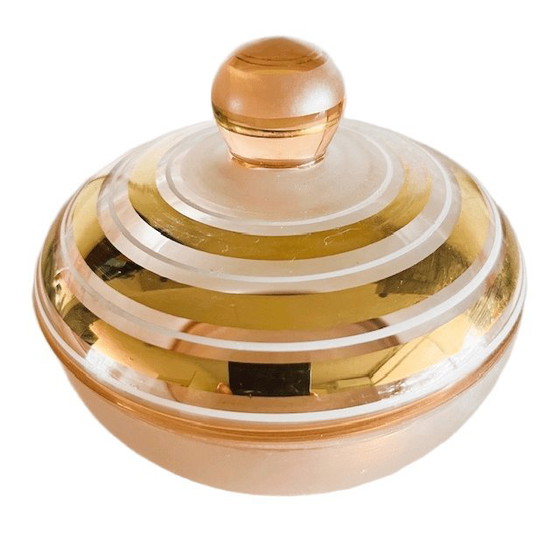 Image 1 of Art Deco bonbonnière pink gold glass jewelry box 1950's