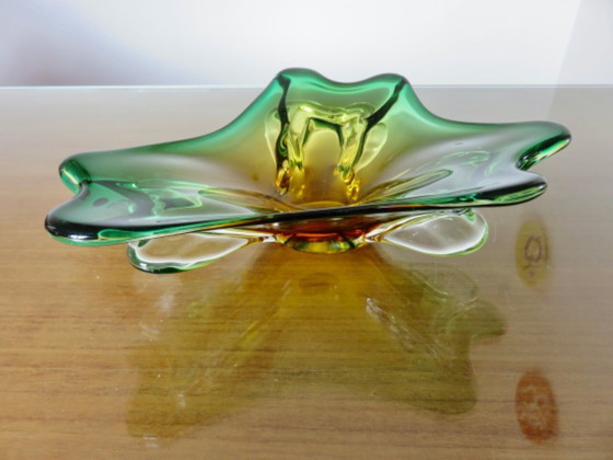 Image 1 of Large Murano glass trinket tray in green, amber and clear, 1960s-70s