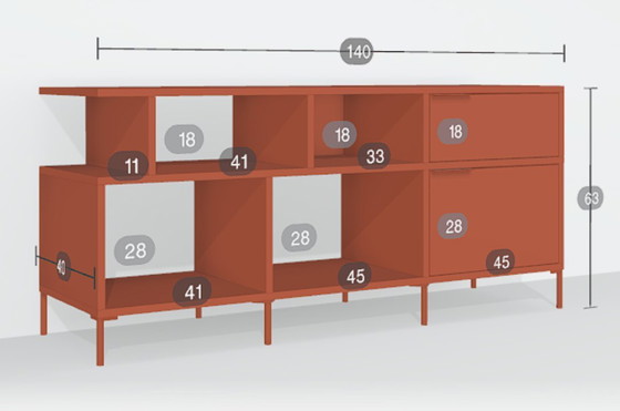 Image 1 of Tylko tv-meubel in rood, met deur en lade.