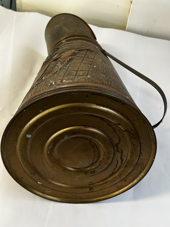 Image 1 of Antique carved copper charcoal and umbrella stand H 45 cm