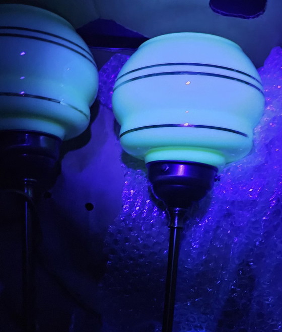 Image 1 of Uranium Lumi Lamp Art Deco Tafellampen – Uniek Uraniumglas / Annagroen set van 2