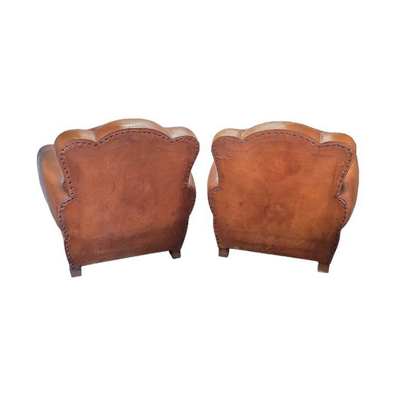 Image 1 of French Art Deco style leather club armchairs, 1950s/60s
