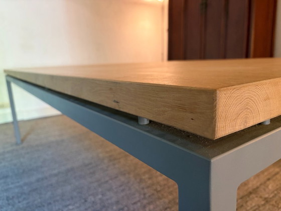 Image 1 of Soaped oak dining table, metal frame. 100 x 240 cm