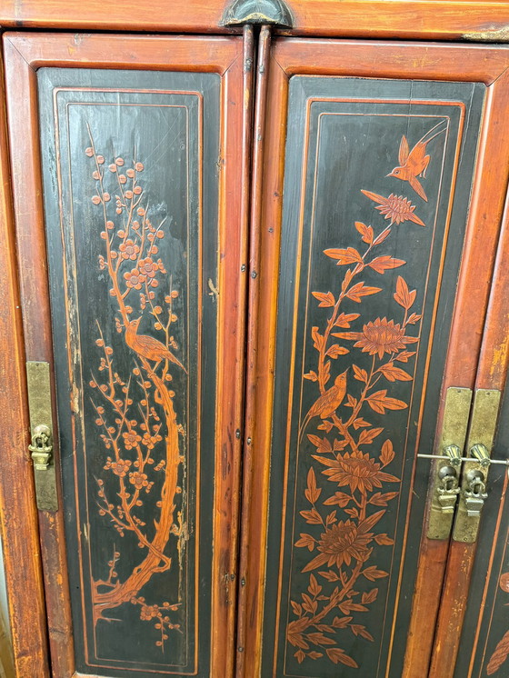 Image 1 of Chinese Cabinet with Floral Motifs – Signed Interior