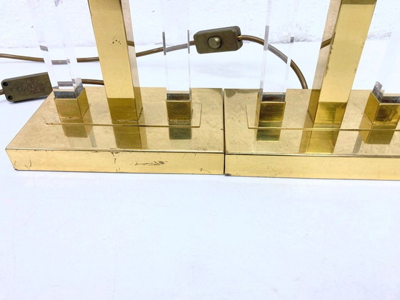 Image 1 of 2 brass and acrylic table lamps from the 1970s Hollywood Regency design