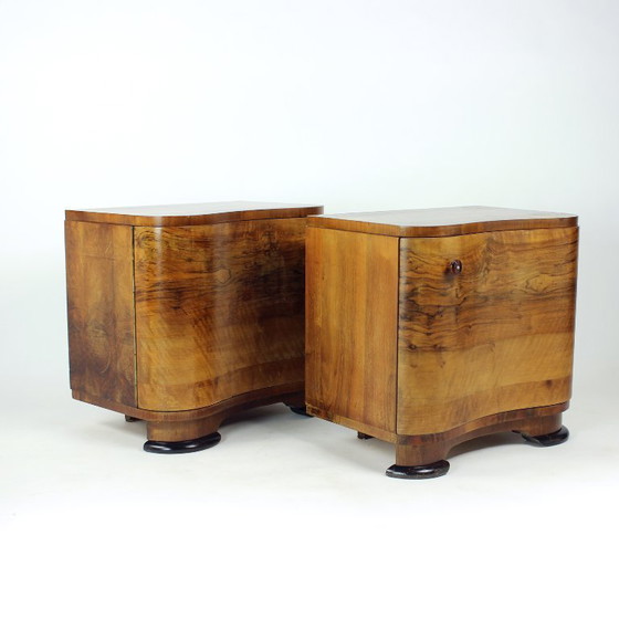 Image 1 of Art Deco nachtkastjes van Jindřich Halabala voor Up Závody, jaren dertig