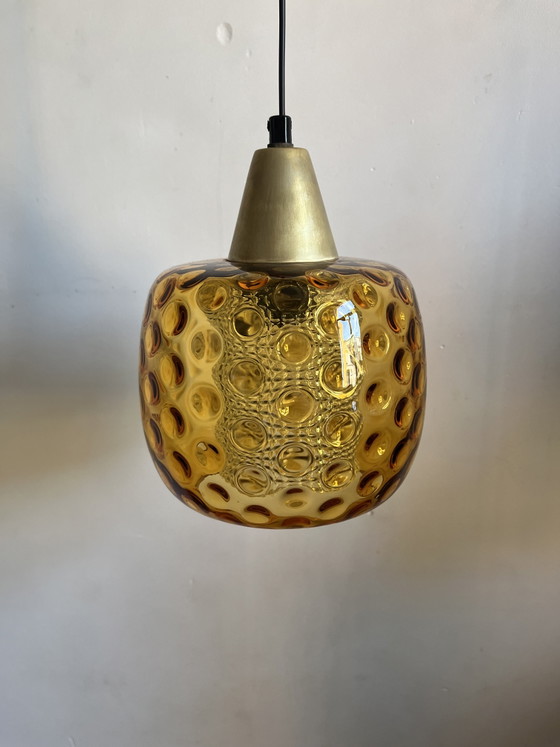 Image 1 of Carl Fagerlund For Orrefors Sweden Amber Pendant Ceiling Lamp
