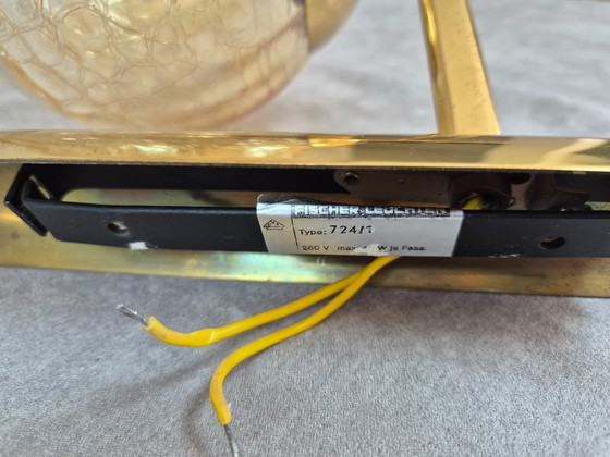 Image 1 of Set van twee Fischer 724/1 messing wandlampen met craquelé glazen bol, mid-century stijl, E14 fitting.