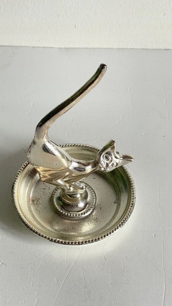Image 1 of Zilverkleurig metalen katten sieradenbakje