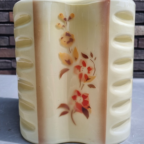 Image 1 of Deckenleuchte aus den 1930er/40er Jahren, mattiertes Glas mit Blumenmotiv, 28 cm/11 Zoll