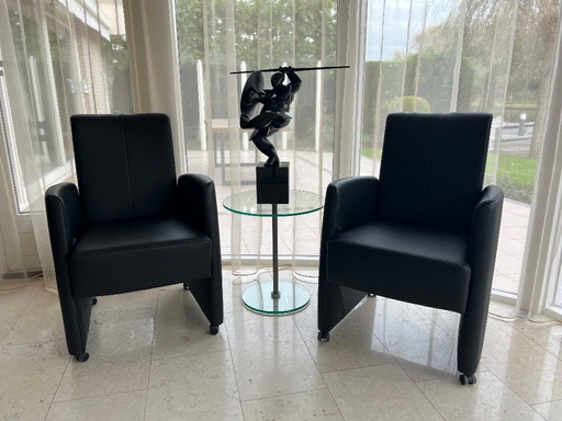 8 chaises de salle à manger Framati Luxury en cuir noir, neuves.