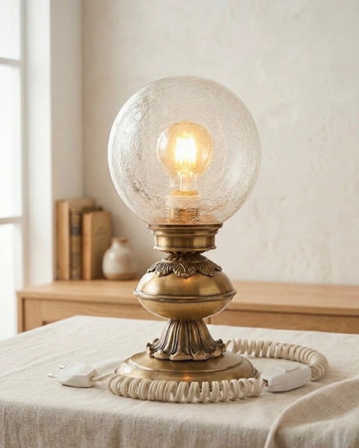 mid-century vintage crackled glass lamp