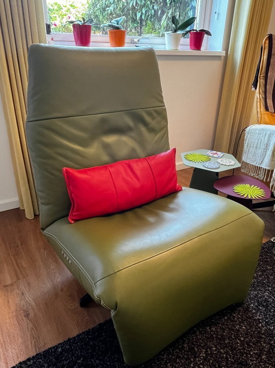 Image 1 of Luxury Thomas Electric Recliner Chair - Apple Green Toledo Leather, Dual Motor, Headrest & Lumbar Support - Like New
