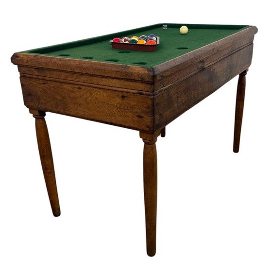 Kleiner Billardtisch, dunkles Holz, Beistelltische, Stoff, Braun, Vintage (Foto 6 von 8)